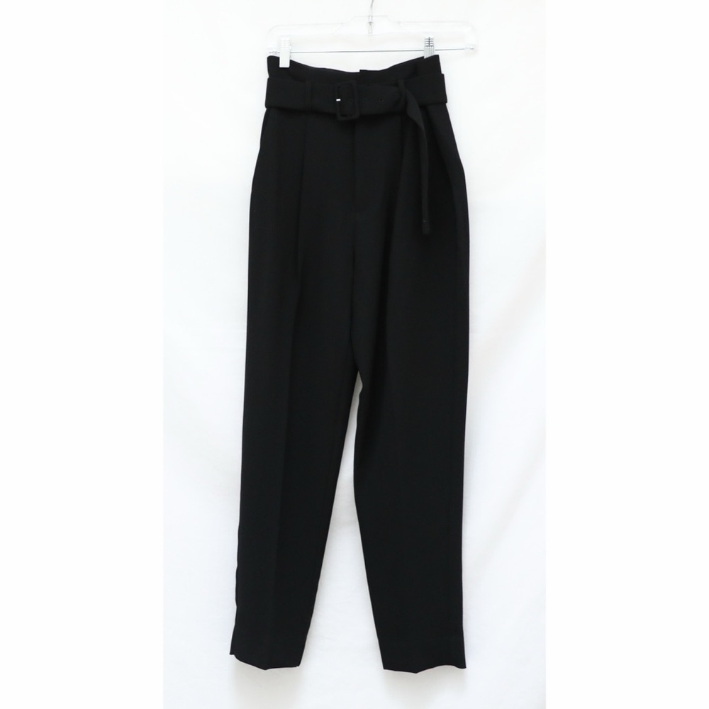 NWT MANGO black tapered pleated pants belted trousers high rise business office